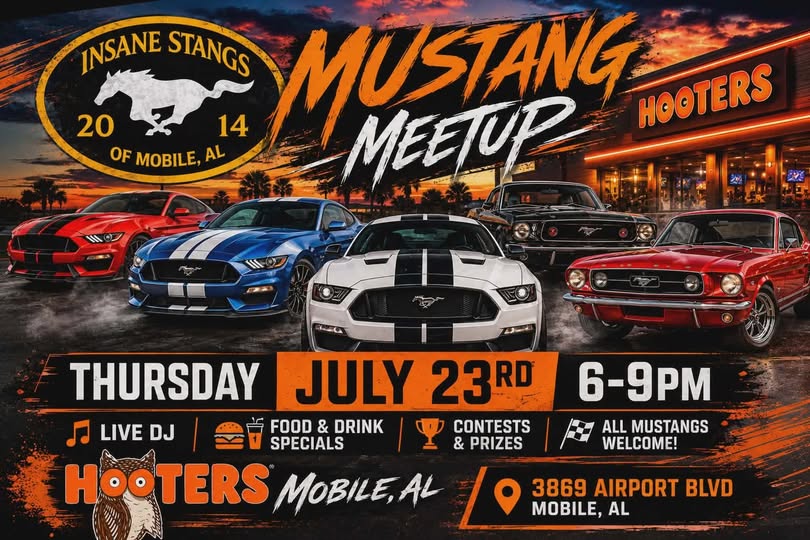 Insane Stangs of Mobile Mustang Meetup at Hooters event at Hooters Mobile in Mobile, AL on July 23, 2026