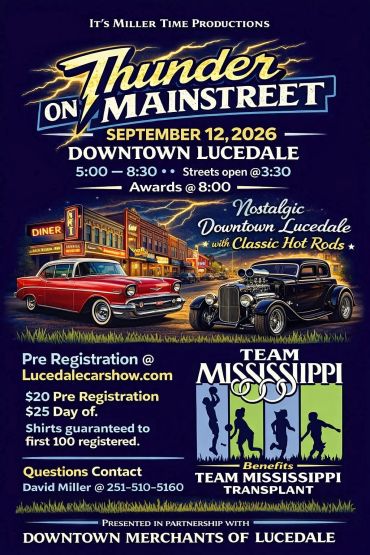 It's Miller Time Productions Thunder on Mainstreet Diner Car Show event at Downtown Lucedale in Lucedale, MS on September 12, 2026