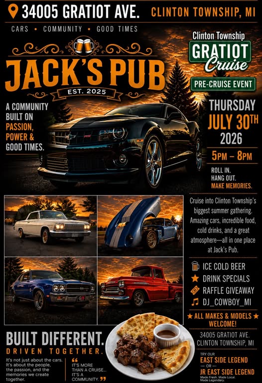 Jack's Pub Gratiot Cruise Pre-Cruise Event event at Jack's Pub in Clinton Township, MI on July 30, 2026