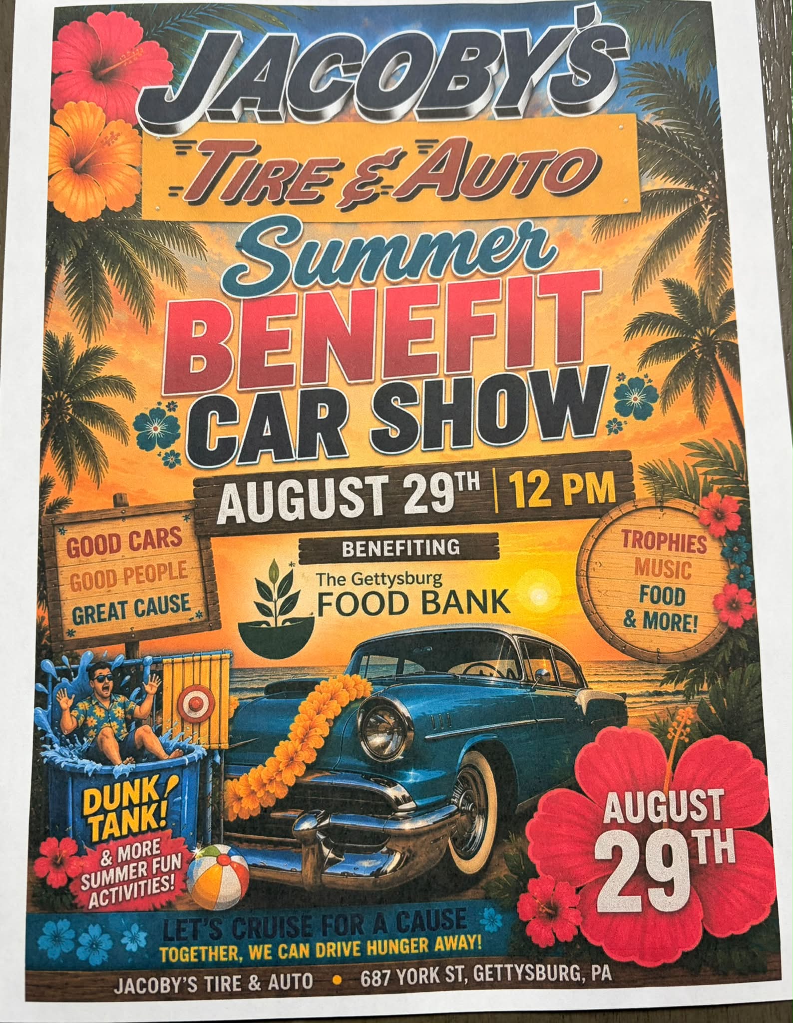 Jacoby's Tire & Auto Summer Benefit Car Show event at Jacoby's Tire & Auto in Gettysburg, PA on August 29, 2026