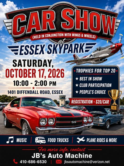 JB's Auto Machine Car Show at Essex SkyPark event at Essex SkyPark in Essex, MD on October 17, 2026