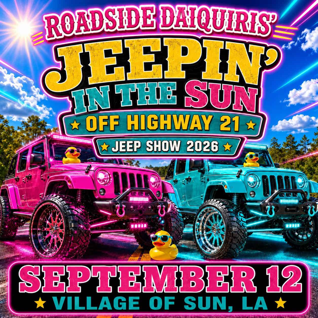 Jeepin' in the Sun Jeep Show event at Roadside Daiquiris in Bogalusa, LA on September 12, 2026