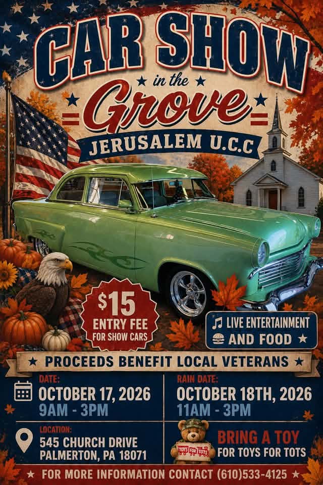 Jerusalem U.C.C. Car Show in the Grove event at Jerusalem U.C.C. in Palmerton, PA on October 17, 2026