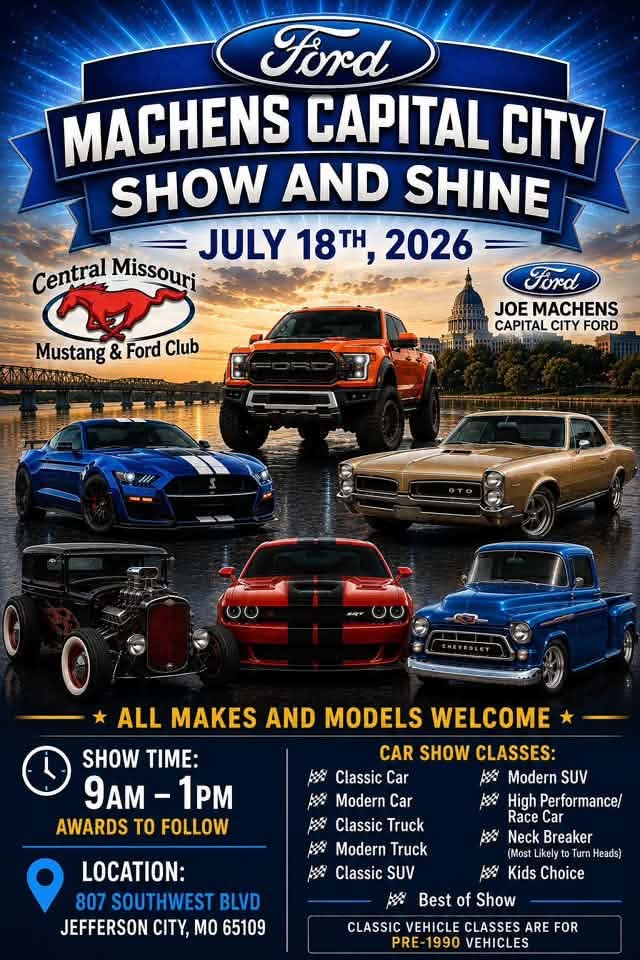 Joe Machens Capital City Ford Show and Shine event at Joe Machens Capital City Ford in Jefferson City, MO on July 18, 2026