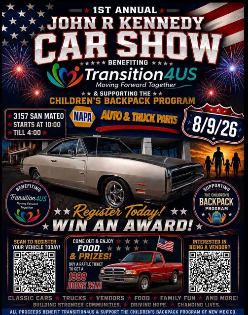 John R Kennedy 1st Annual Car Show event at Napa Auto & Truck Parts in Albuquerque, NM on August 9, 2026