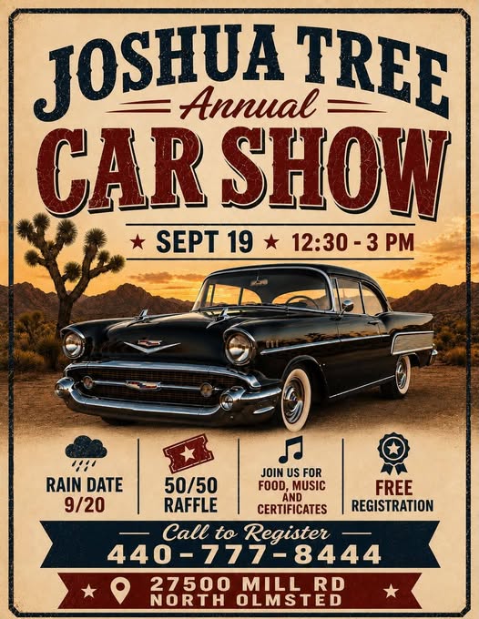 Joshua Tree Annual Car Show event at 27500 Mill Road in North Olmsted, OH on September 19, 2026