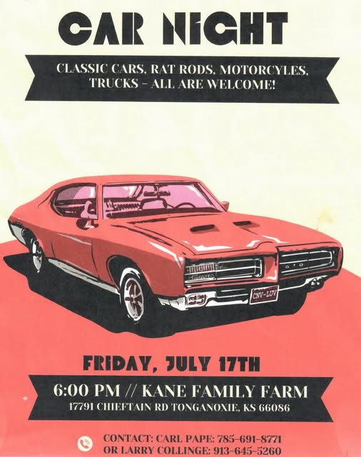 Kane Family Farm Car Night event at Kane Family Farm in Tonganoxie, KS on July 17, 2026