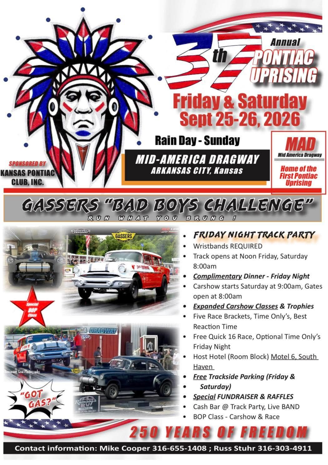 Kansas Pontiac Club Annual Pontiac Uprising event at Mid-America Dragway in Arkansas City, KS on September 25, 2026