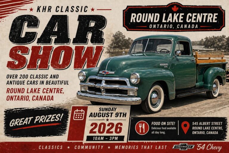 KHR Classic Car Show event at 545 Albert Street in Round Lake Centre, ON on August 9, 2026