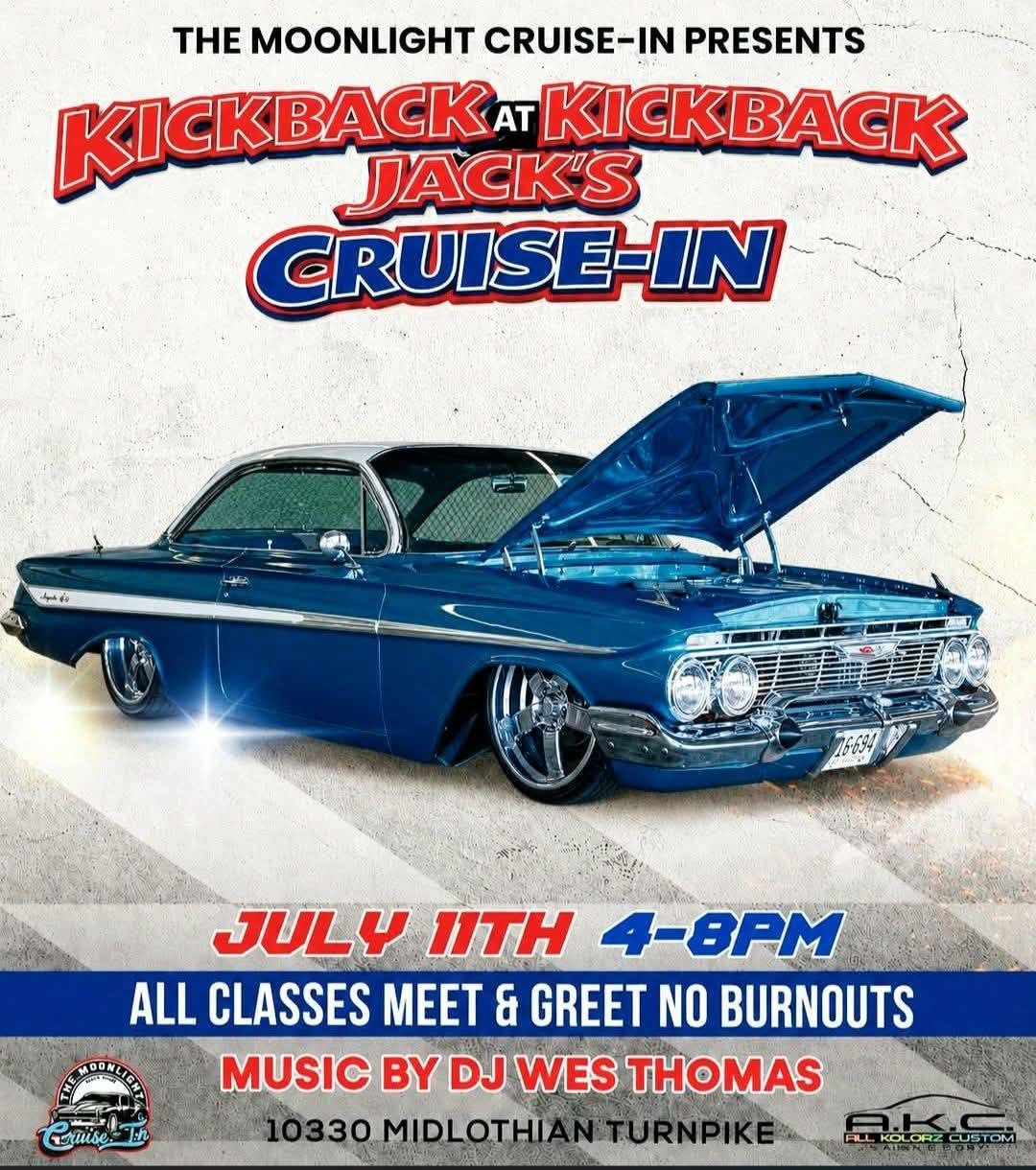 Kickback Jack's Moonlight Cruise-In event at Kickback Jack's in Richmond, VA on July 11, 2026