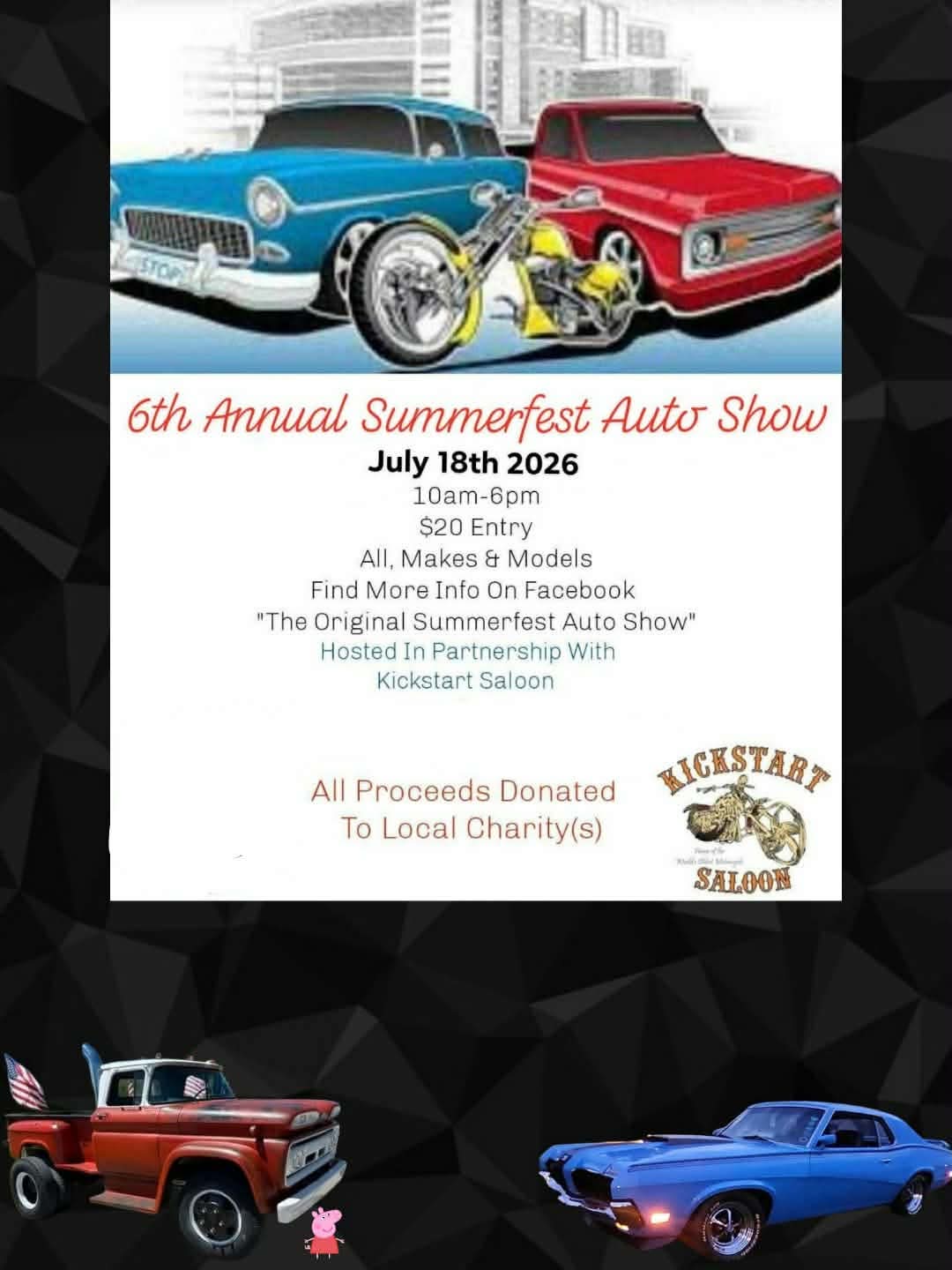 Kickstart Saloon 6th Annual Summerfest Auto Show event at Kickstart Saloon in Topeka, KS on July 18, 2026