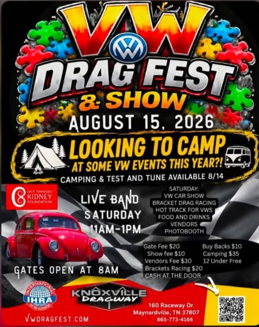 Kidney Foundation Drag Fest & Show event at Knoxville Dragway in Maynardville, TN on August 15, 2026