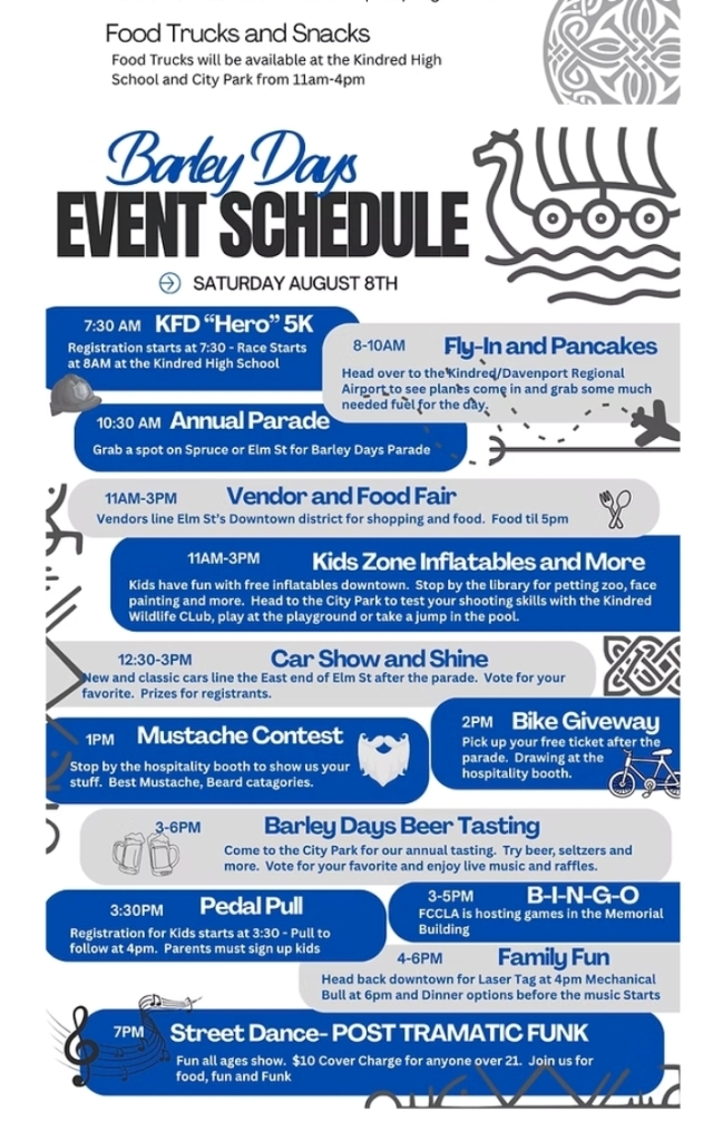 Kindred Barley Days event at Downtown Kindred in Kindred, ND on August 8, 2026