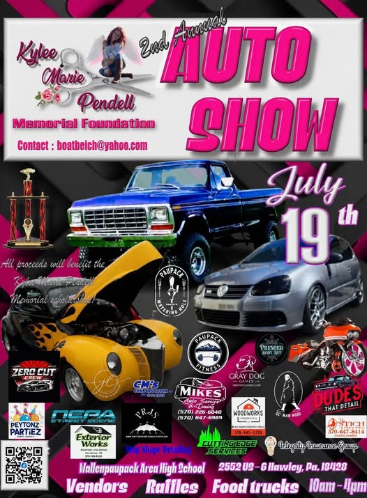 Kylee Marie Pendell Memorial Foundation Auto Show event at Wallenpaupack Area High School in Hawley, PA on July 19, 2026
