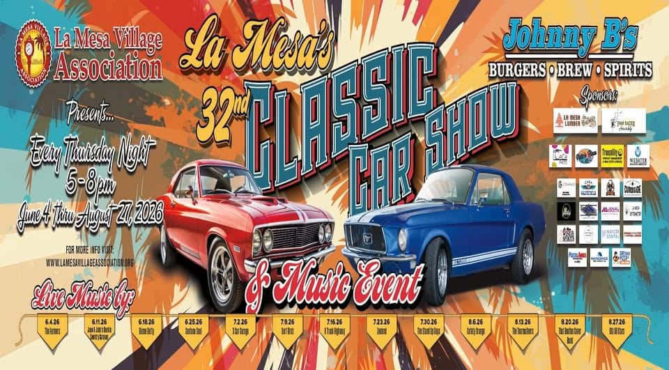 La Mesa Classic Car Show & Live Music Event event at La Mesa Blvd in La Mesa, CA on August 6, 2026