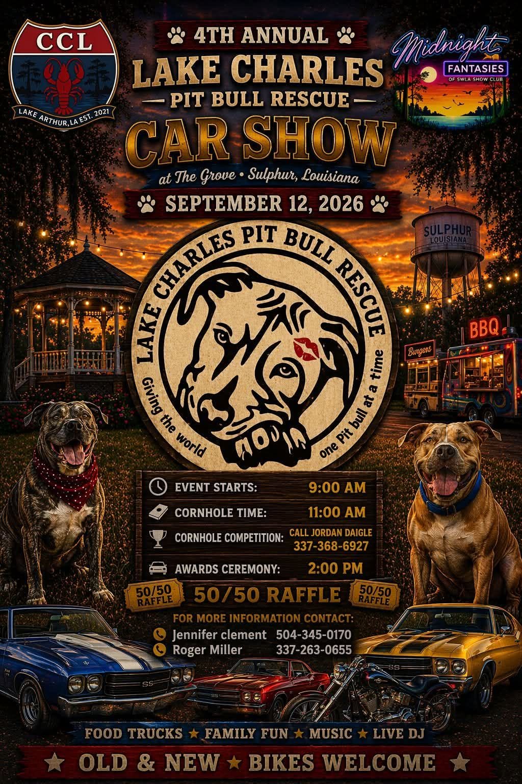 Lake Charles Pit Bull Rescue 4th Annual Car Show event at The Grove in Sulphur, LA on September 12, 2026