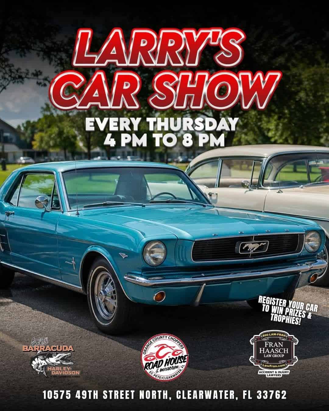 Larry's Car Show event at OCC in Clearwater, FL on July 23, 2026