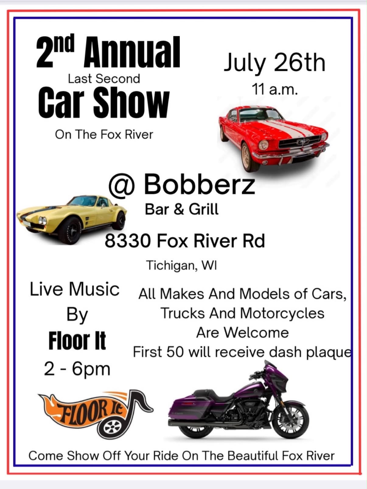 Last Second Car Show event at Bobberz Bar & Grill in Tichigan, WI on July 26, 2026