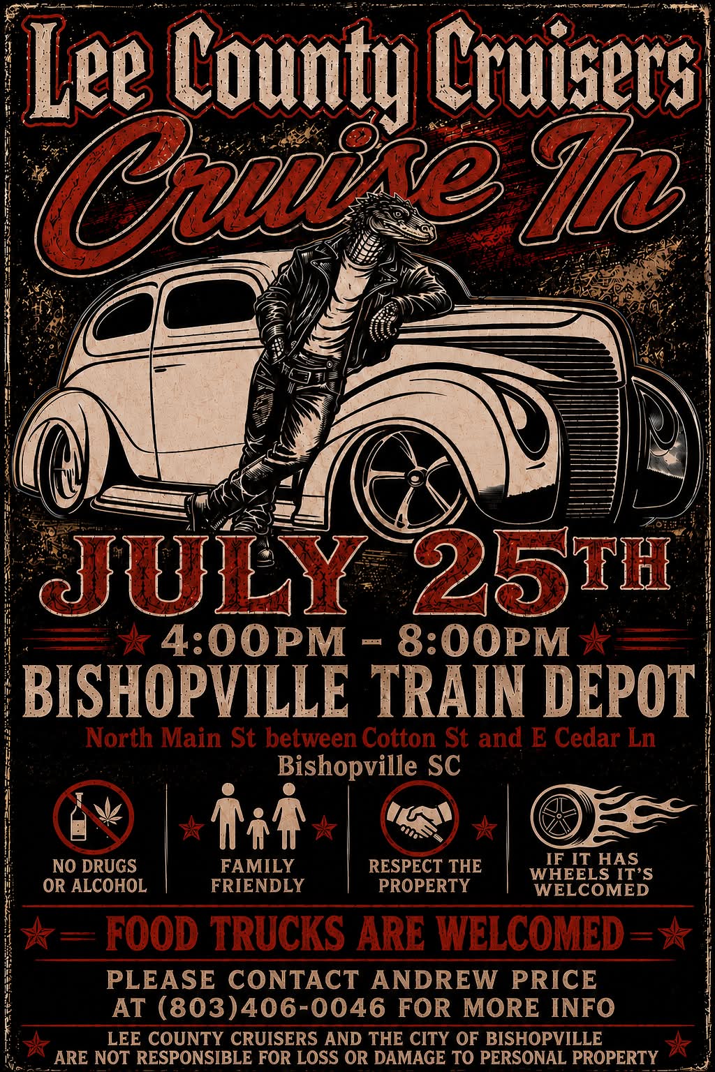 Lee County Cruisers Bishopville Train Depot Car Cruise event at Bishopville Train Depot in Bishopville, SC on July 25, 2026