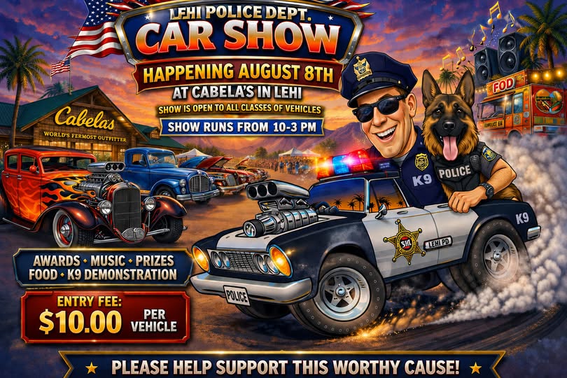 Lehi Police Dept. Car Show event at Cabela's in Lehi, UT on August 8, 2026