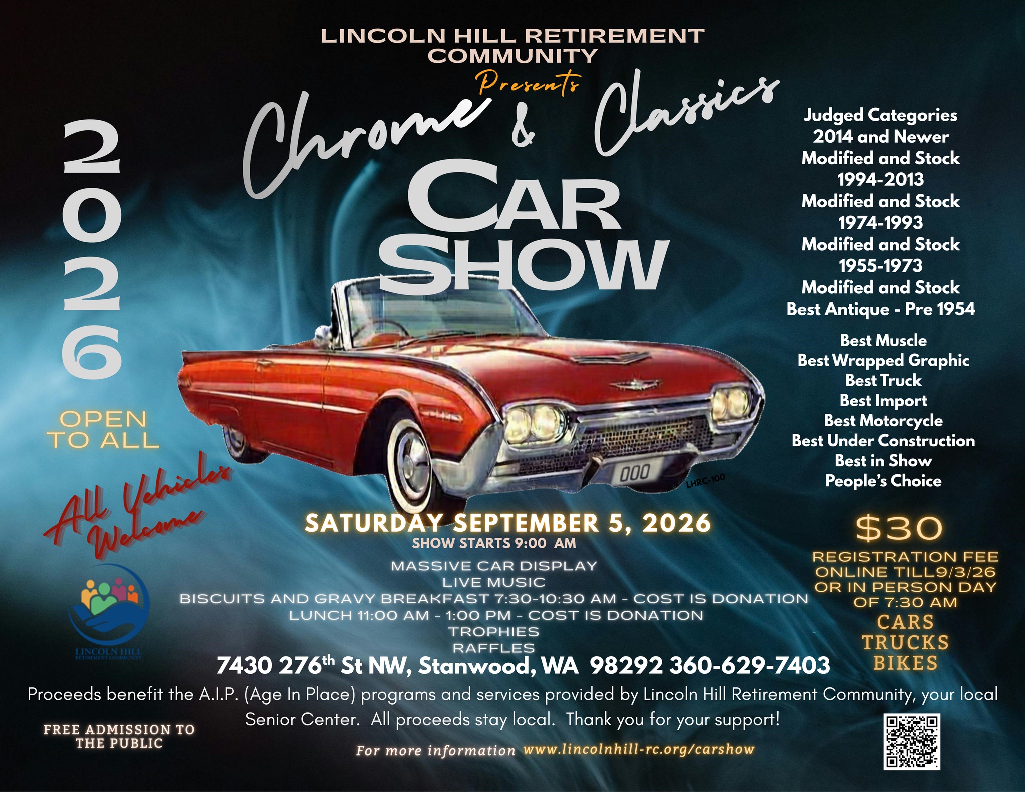 Lincoln Hill Retirement Community Come & See the Classics Car Show event at Lincoln Hill Retirement Community in Stanwood, WA on September 5, 2026