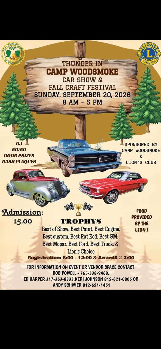 Lions Camp Woodsmoke Thunder in Camp Woodsmoke Car Show & Fall Craft Festival event at Camp Woodsmoke in Greensburg, IN on September 20, 2026