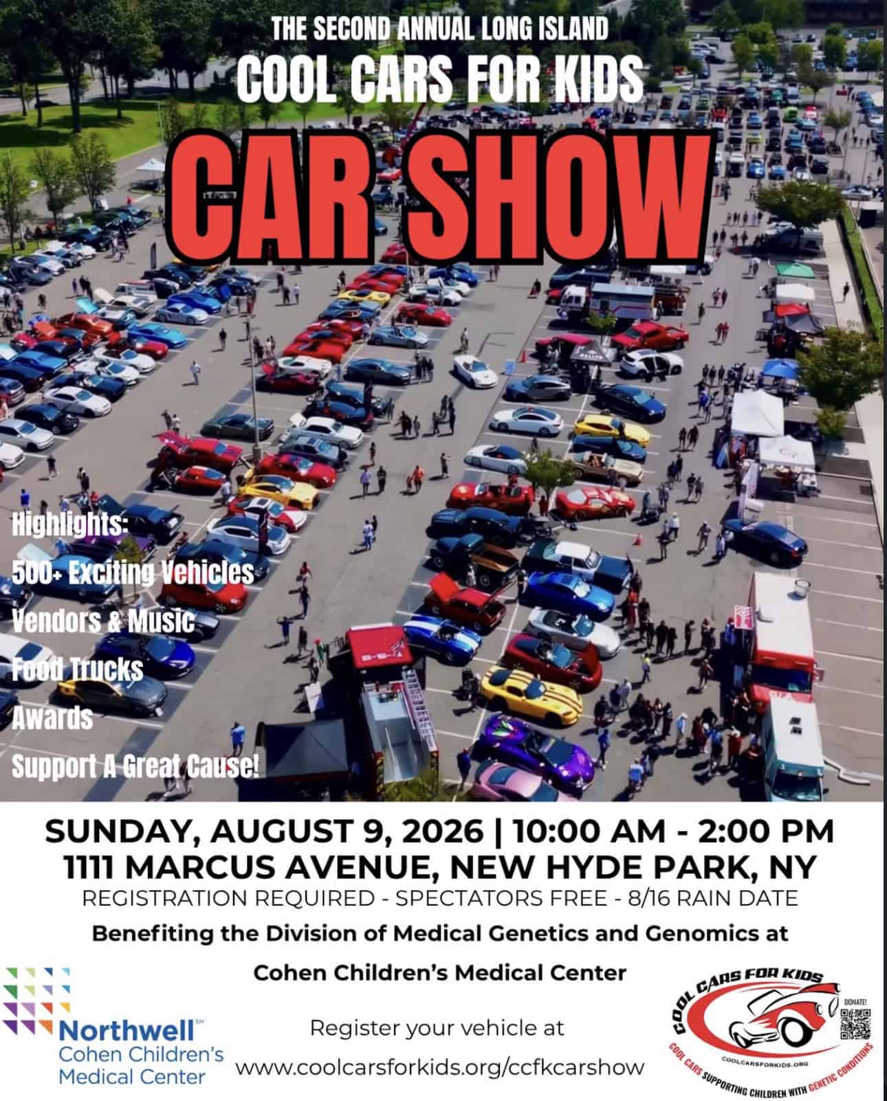 Long Island Cool Cars for Kids Car Show event at 1111 Marcus Ave in New Hyde Park, NY on August 9, 2026