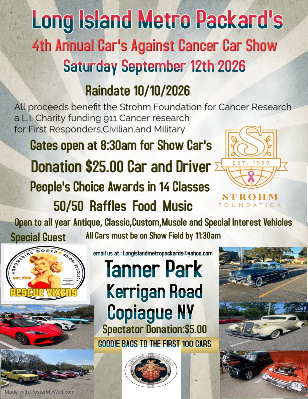 Long Island Metro Packard's 4th Annual Car's Against Cancer Car Show event at Tanner Park in Copiague, NY on September 12, 2026