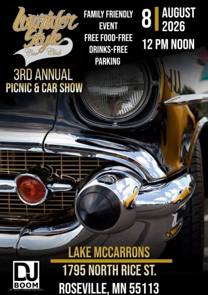 Lowrider Car Club 3rd Annual Picnic & Car Show event at Lake McCarrons in Roseville, MN on August 8, 2026