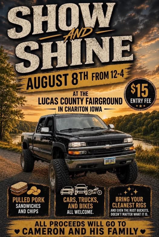 Lucas County Fairground Show and Shine event at Lucas County Fairground in Chariton, IA on August 8, 2026