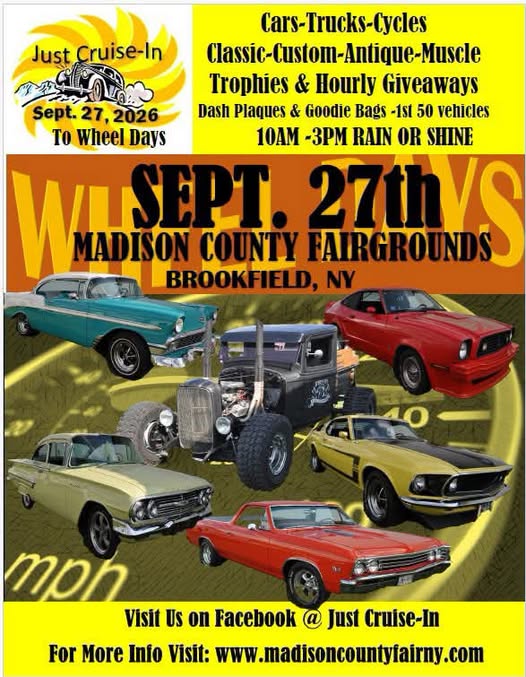 Madison County Fair Just Cruise-In to Wheel Days car show in Brookfield, NY