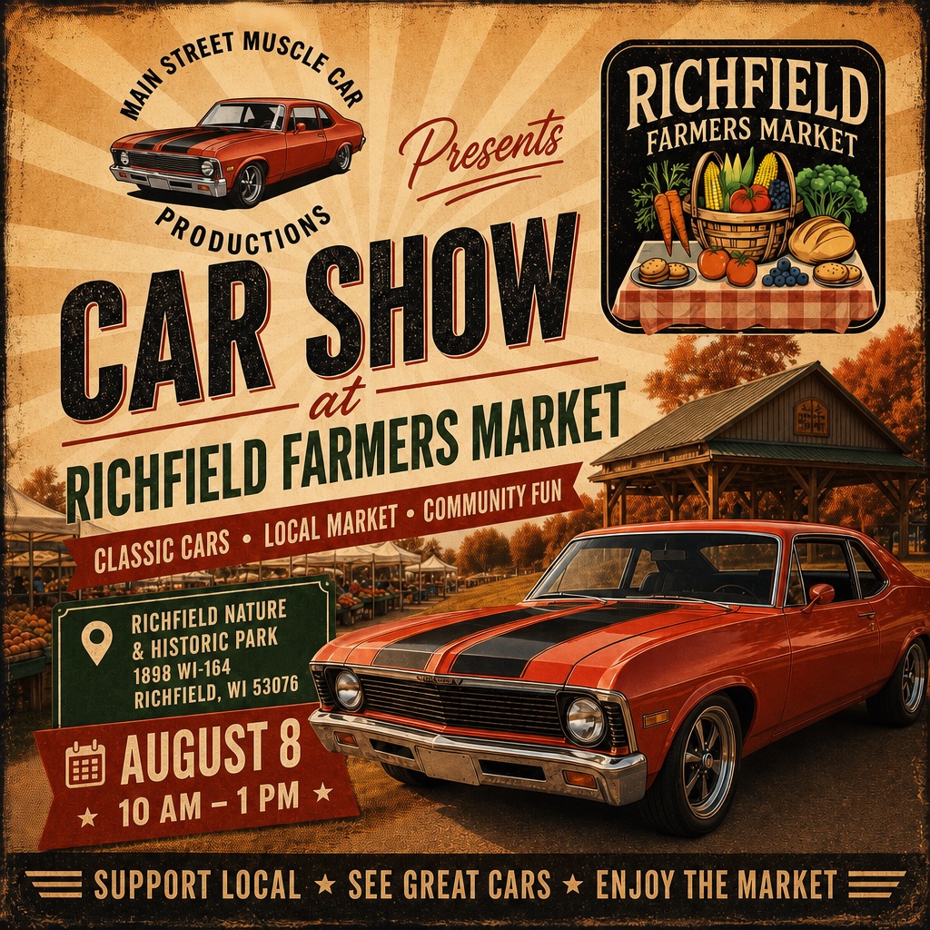 Main Street Scale Car Richfield Farmers Market Car Show event at Richfield Nature & Historic Park in Richfield, WI on August 8, 2026