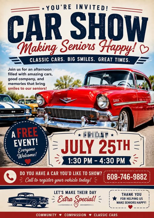 Making Seniors Happy Classic Car Show event at Sequoia Springs in Fortuna, CA on July 25, 2026
