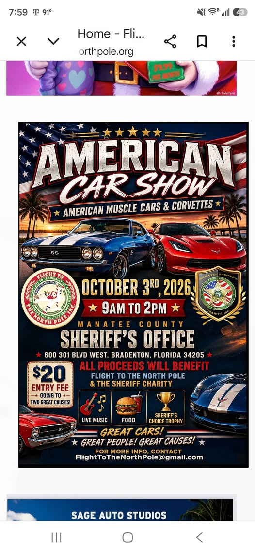 Manatee County Sheriff's Office American Muscle Cars & Corvettes Car Show event at Manatee County Sheriff's Office in Bradenton, FL on October 3, 2026