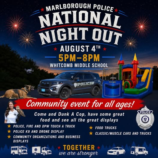 Marlborough Police National Night Out event at Whitcomb Middle School in Marlborough, MA on August 4, 2026