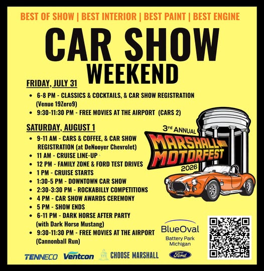 Marshall Motorfest 3rd Annual Car Show event at Downtown Car Show From in Marshall, MI on July 31, 2026