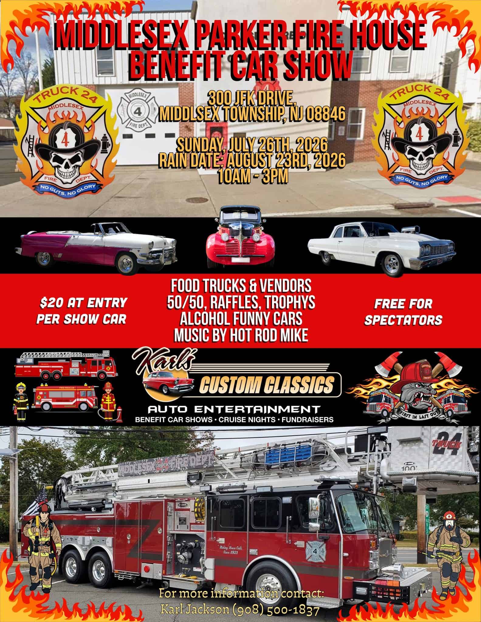 Middlesex Parker Fire House Benefit Car Show event at Mountainview Park in Middlesex, NJ on July 26, 2026