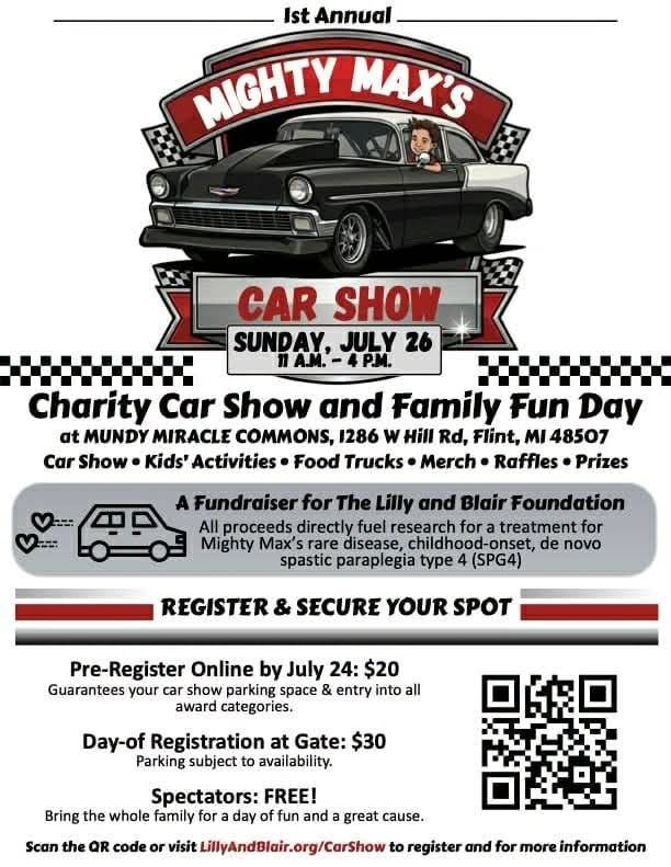 Mighty Max's 1st Annual Car Show event at Mundy Miracle Commons in Flint, MI on July 26, 2026
