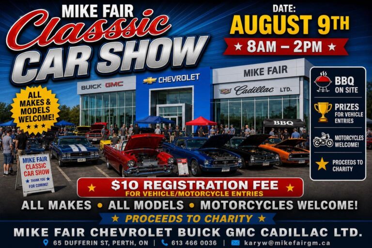 Mike Fair Classic Car Show event at Mike Fair Chevrolet Buick GMC Cadillac Ltd. in Georgetown, ON on August 9, 2026