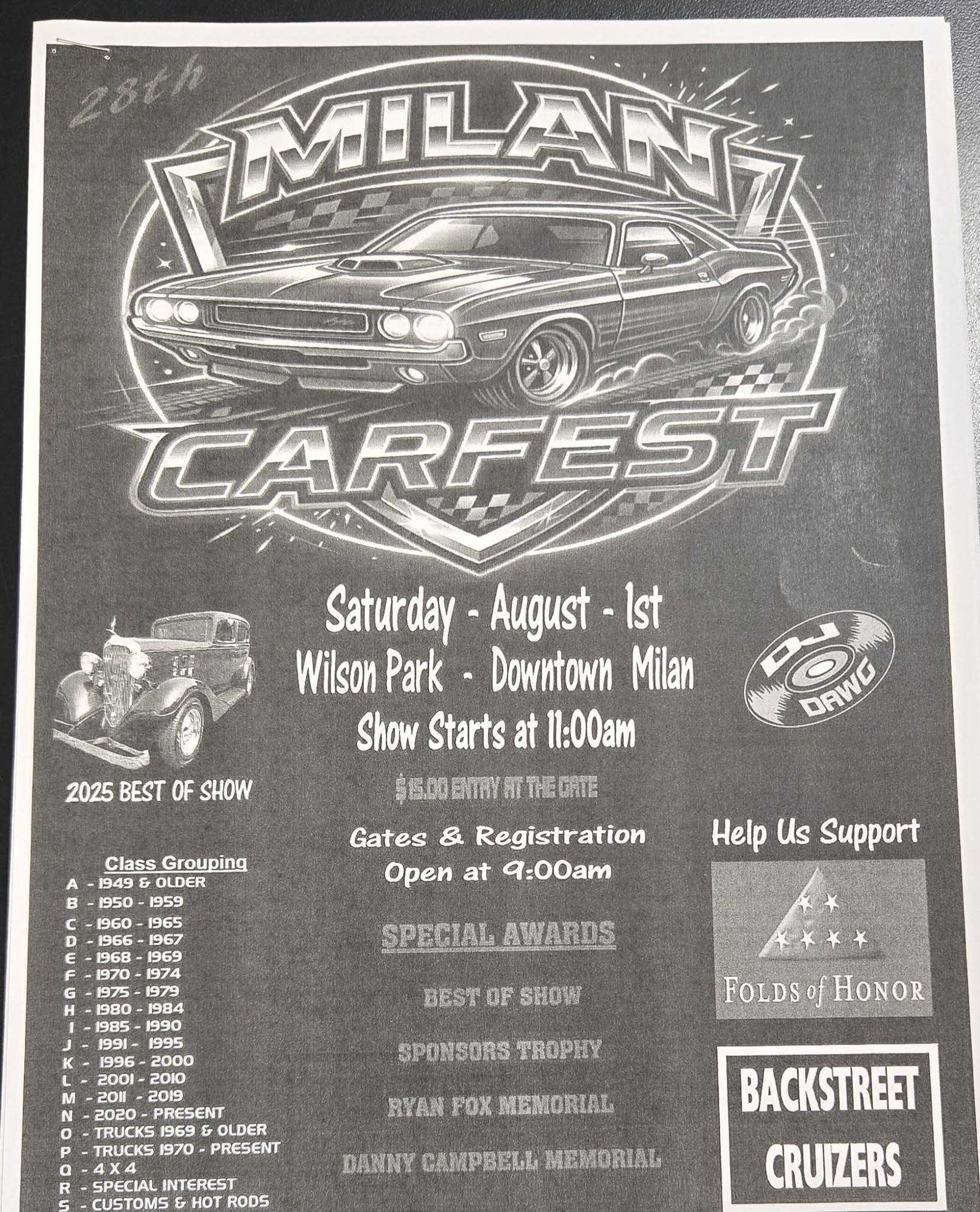 Milan CarFest event at Wilson Park in Milan, MI on August 1, 2026