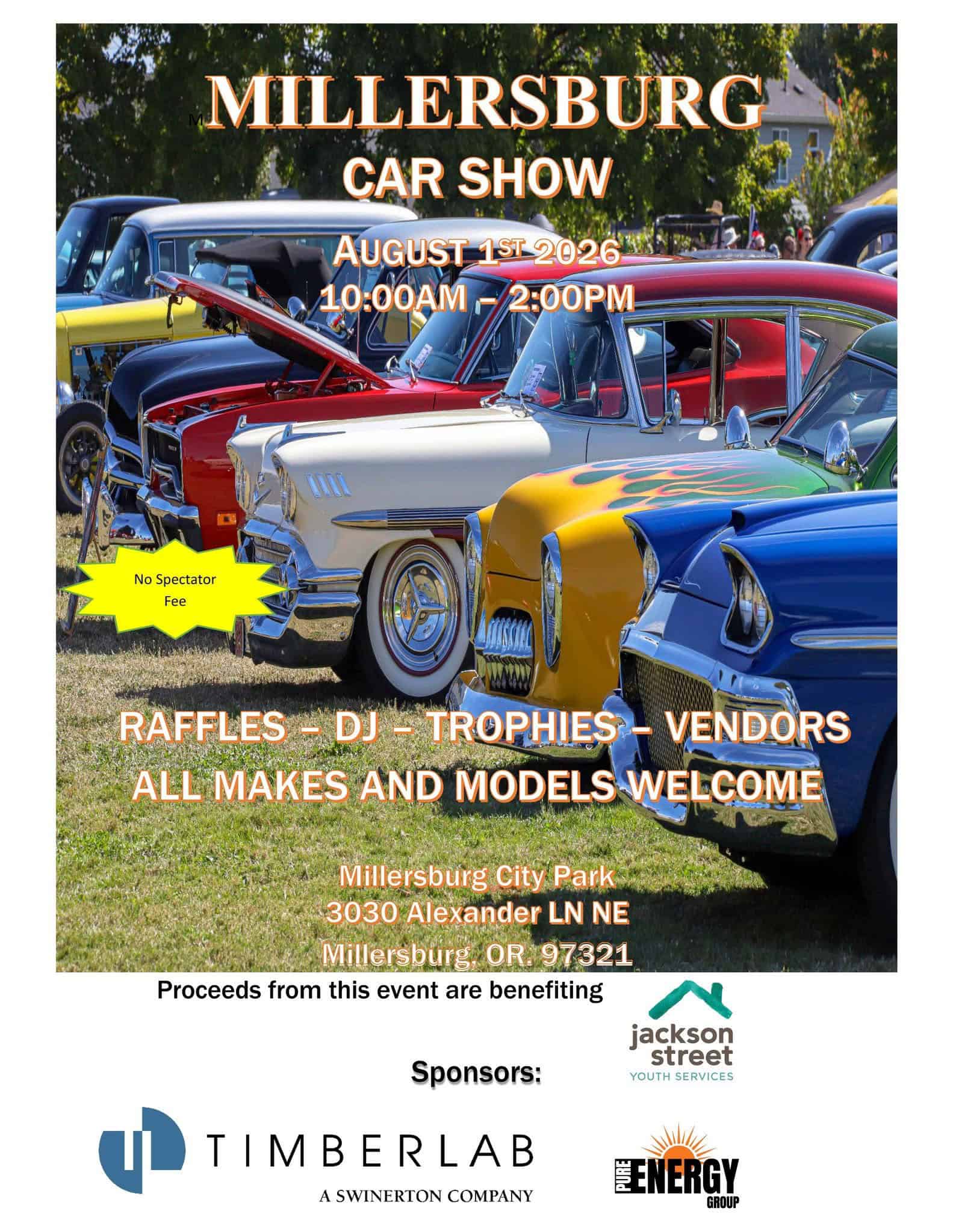Millersburg Car Show event at Millersburg City Park in Millersburg, OR on August 1, 2026