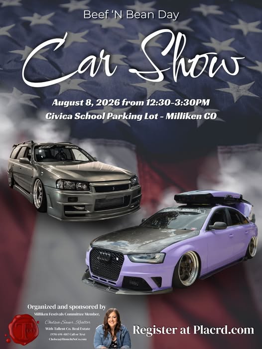 Milliken Festivals Committee Beef 'n Bean Day Car Show event at Civica School Parking Lot in Milliken, CO on August 8, 2026