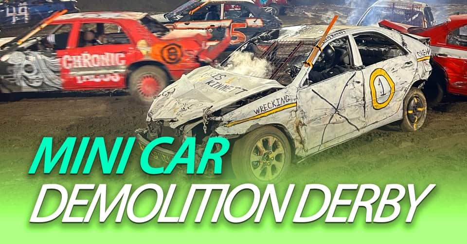 Mini Car Demolition Derby event at Action Sports Arena at the OC Fair in Costa Mesa, CA on August 6, 2026