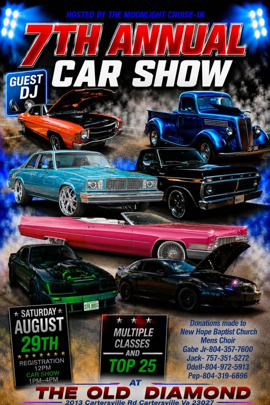 Moonlight Cruise-In 7th Annual Car Show event at The Old Diamond in Cartersville, VA on August 29, 2026