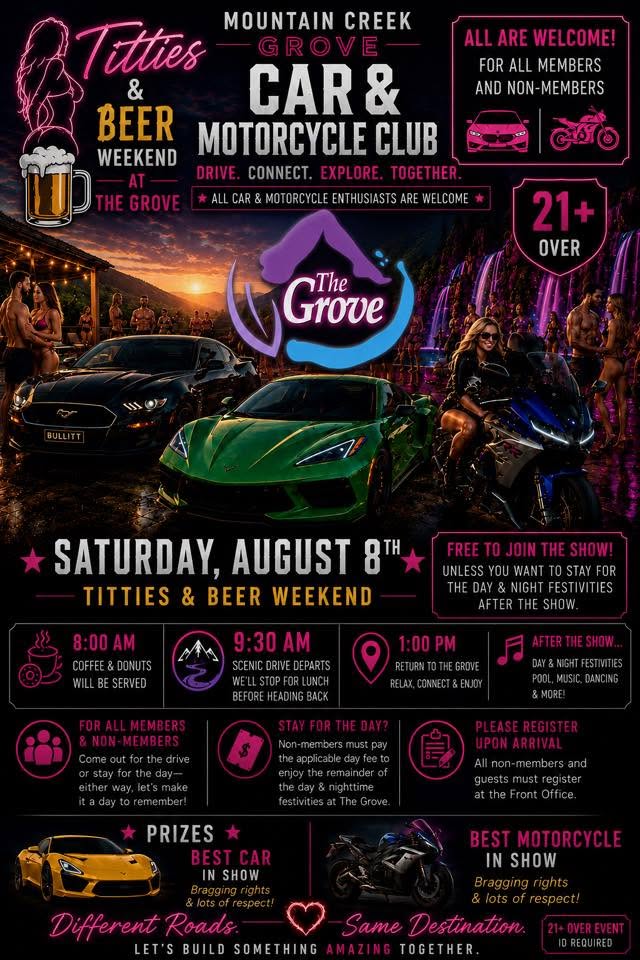 Mountain Creek Grove Titties & Beer Car & Motorcycle Weekend event at Mountain Creek Grove in Cleveland, GA on August 8, 2026