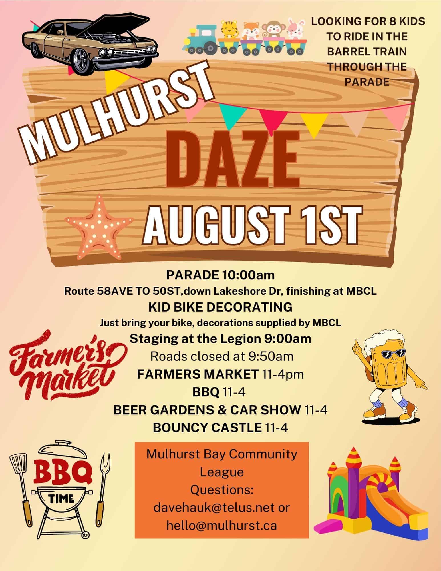Mulhurst Daze event at Mulhurst Bay Community League in Mulhurst Bay, AB on August 1, 2026