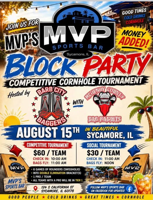 MVP Block Party event at MVP Sports Bar in Sycamore, IL on August 15, 2026