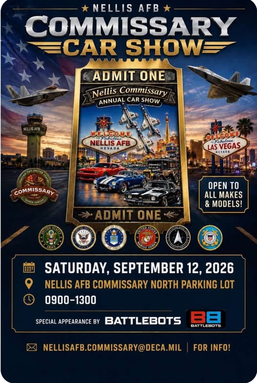 Nellis AFB Commissary Annual Car Show event at Nellis AFB Commissary in Las Vegas, NV on September 12, 2026