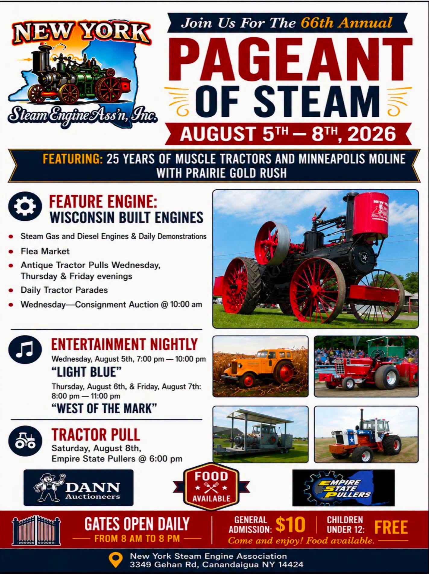 New York Steam Engine Association 66th Annual Pageant of Steam event at 3349 Gehan Rd in Canandaigua, NY on August 5, 2026