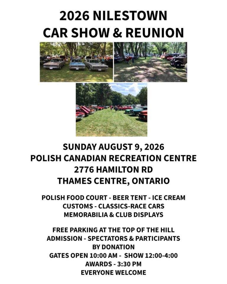 Nilstown Car Show & Reunion event at Polish Canadian Recreation Centre in Thames Centre, ON on August 9, 2026